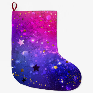 Shiny Pink Blue Background Large Christmas Stocking