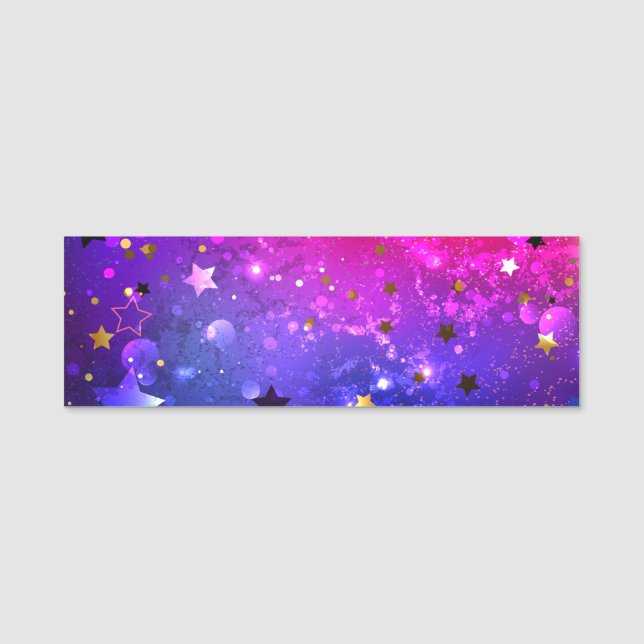 Shiny Pink Blue Background Name Tag (Front)