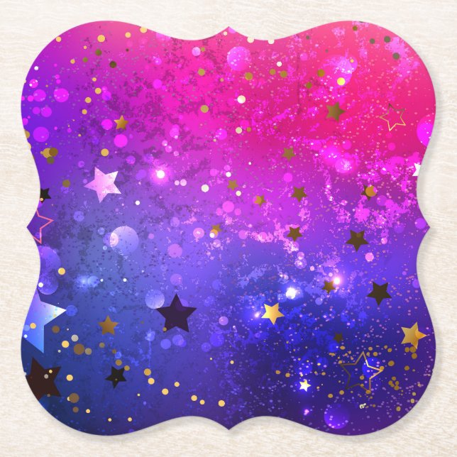 Shiny Pink Blue Background Paper Coaster (Front)