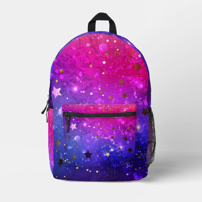 Shiny Pink Blue Background Printed Backpack (Front)