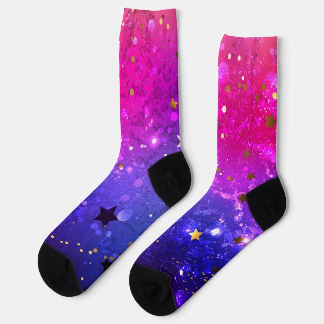 Shiny Pink Blue Background Socks (Left)