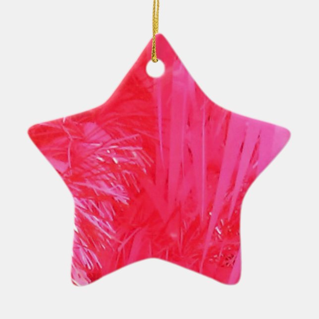 Shiny Pink Christmas Tree Ceramic Ornament (Front)