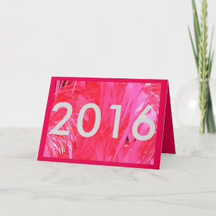 Shiny Pink Christmas Tree Happy New Year 2016 text Holiday Card
