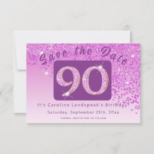 Shiny Pink Glitter for 90th Birthday Save The Date