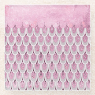 Shiny Pink Glitter Mermaid Fish Scales Glass Coaster