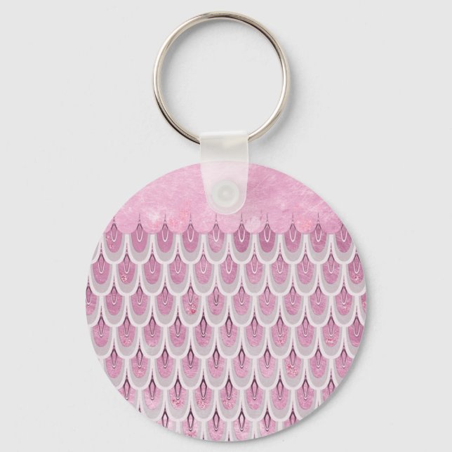 Shiny Pink Glitter Mermaid Fish Scales Keychain (Front)