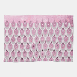 Shiny Pink Glitter Mermaid Fish Scales Kitchen Towel