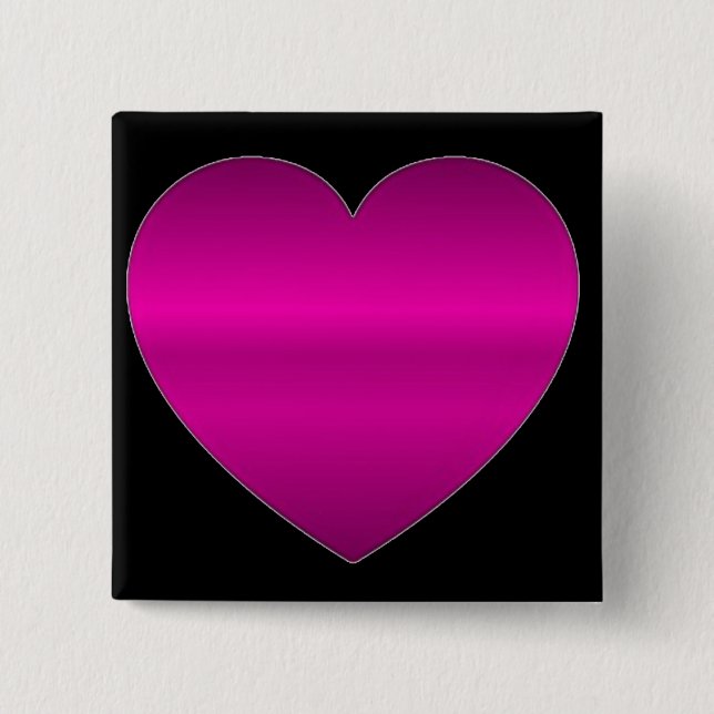 Shiny Pink Heart 2 Inch Square Button (Front)