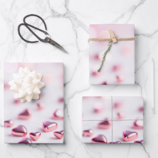 shiny pink hearts Blurry background  Wrapping Paper Sheet