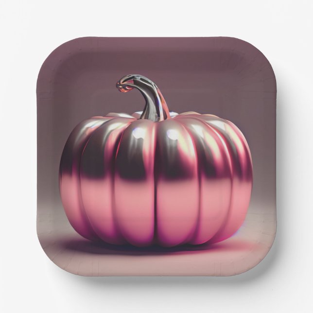 Shiny Pink Pumpkin Paper Plate (Front)