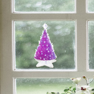 Shiny Pink Silver Christmas Tree Star Shape Rug Window Cling