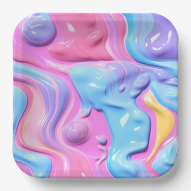 Shiny Plastic Bubble Abstract Paper Plate (Front)