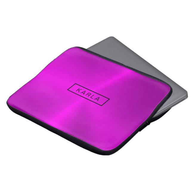 Shiny polished deep-pink metallic background laptop sleeve (Front Top)