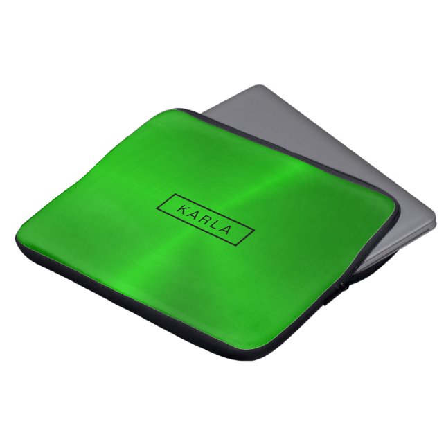 Shiny polished green metallic background laptop sleeve (Front Top)