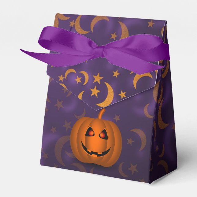 Shiny Pumpkin Halloween Moon Purple Favour Box (Front Side)
