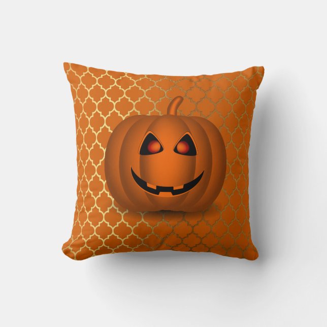 Shiny Pumpkin Orange & Gold Square Throw Pillow (Front)