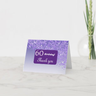 Shiny Purple Glitter, 60th Birthday Thank You Card