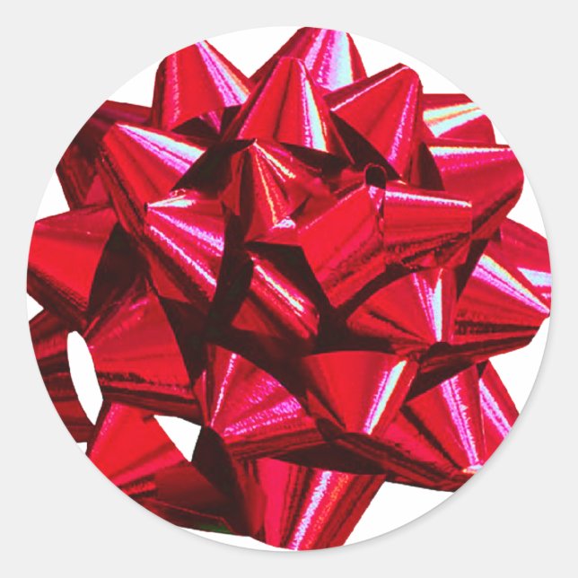 Shiny Red Bow Classic Round Sticker (Front)