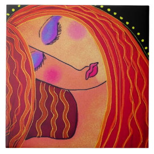 Shiny Red Hair Abstract Digital Painting Tile