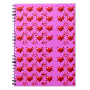 Shiny Red Hearts and Love Script Romantic Pink Wra Notebook