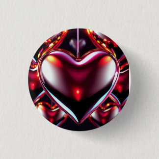 Shiny Red Metallic Heart 1 Inch Round Button