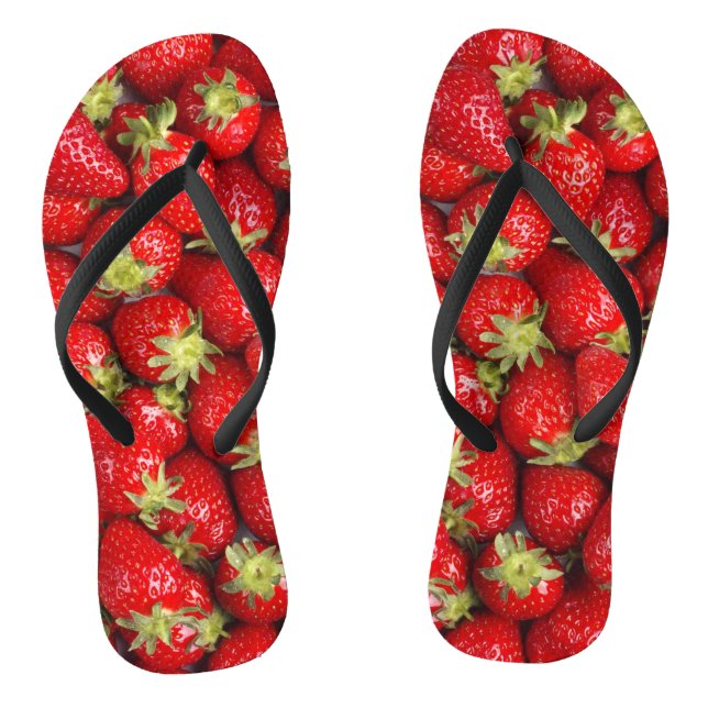 Shiny Red Strawberries Flip Flops (Footbed)