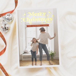 Shiny Retro Typography Groovy Christmas Photo Foil Holiday Card
