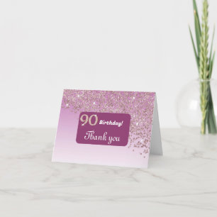 Shiny Rose Gold Glitter, 90th Birthday Thank You Card