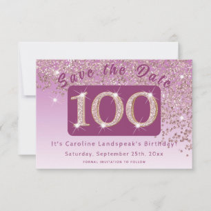 Shiny Rose Gold Glitter for 100th Birthday Save The Date
