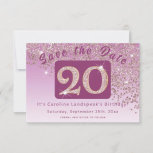 Shiny Rose Gold Glitter for 20th Birthday  Save The Date