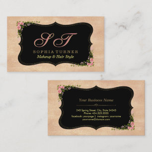Shiny Rose Gold Glitter Wild Flowers Monogram Business Card
