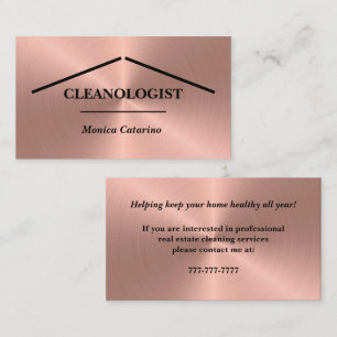 Shiny Rose Gold Home Cleaning Business Card