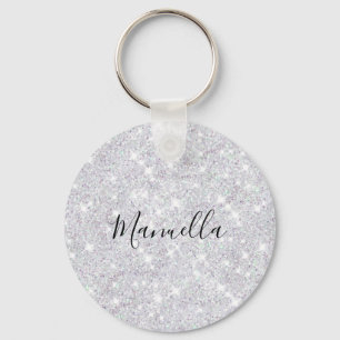 Shiny Rose Gold Silver Glitter Custom Monogram Keychain