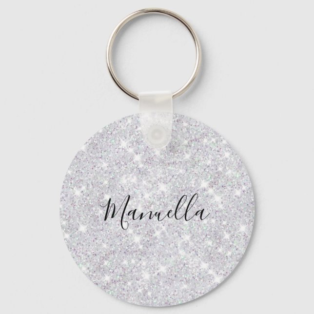 Shiny Rose Gold Silver Glitter Custom Monogram Keychain (Front)