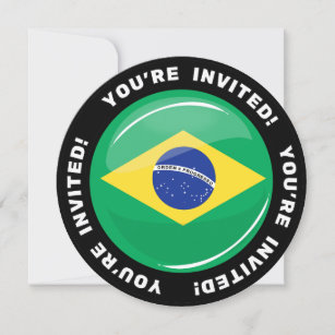 Shiny Round Brazilian Flag Invitation