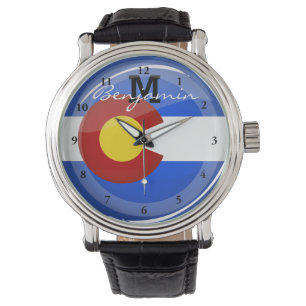 Shiny Round Colorado Flag Watch