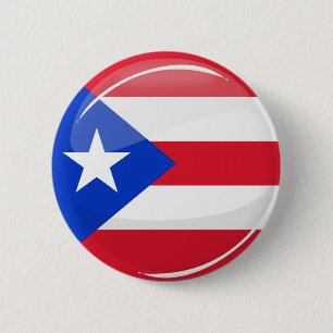 Shiny Round Puerto Rican Flag 2 Inch Round Button