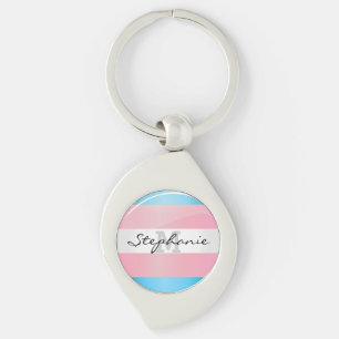 Shiny Round Transgender Pride Flag Keychain