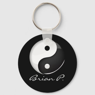 Shiny Round Yin Yang Symbol Custom Keychain