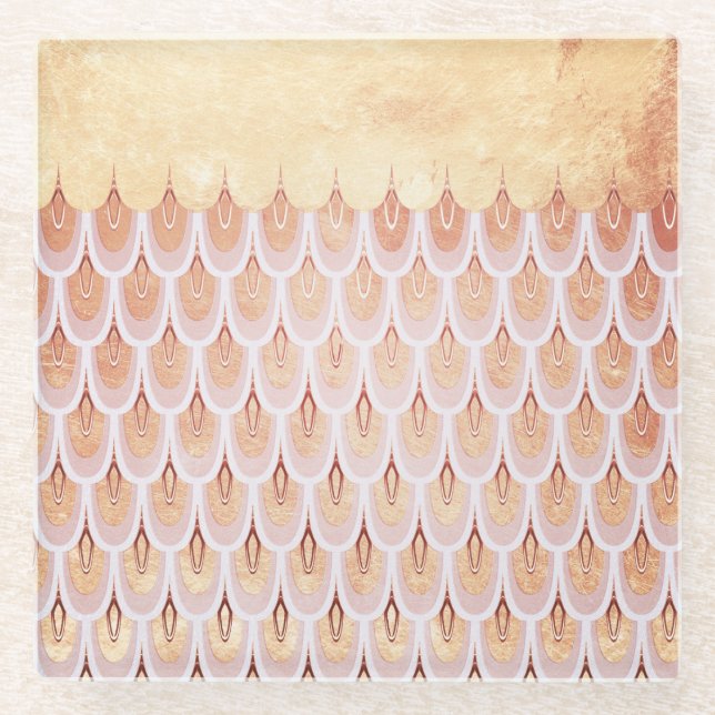 Shiny Salmon Pink Glitter Mermaid Fish Scales Glass Coaster (Front)