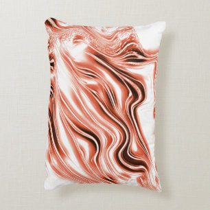 Shiny salmon to red long wavy traces on white fund accent pillow