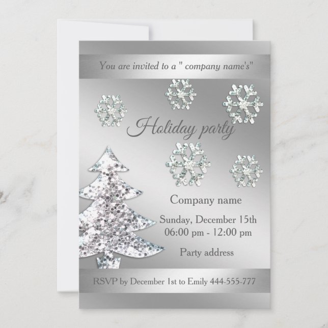 Shiny sequins snowflake corporate Christmas party Invitation (Front)