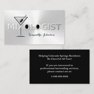 Shiny Silver & Black Bartender Event Business Card