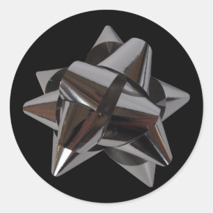 Shiny Silver Bow Classic Round Sticker