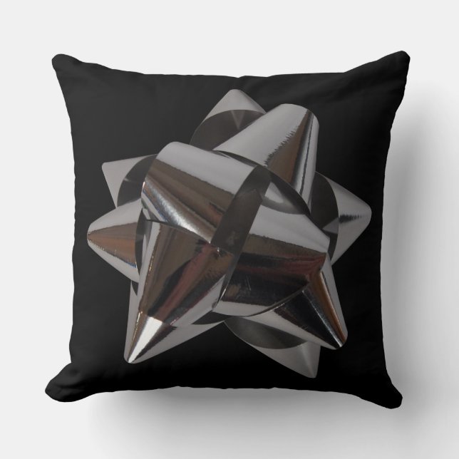 Shiny Silver Bow Throw Pillow (Front)