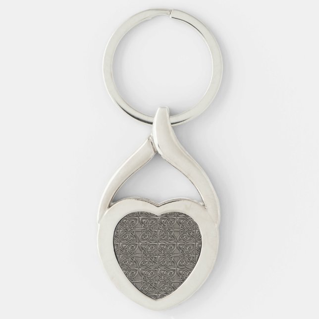 Shiny Silver Connected Ovals Celtic Pattern Keychain (Front)