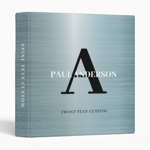 Shiny Silver Elegant Steel Metal Texture Monogram Binder