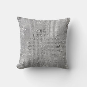 Shiny Silver Foil Squares Throw Pillow
