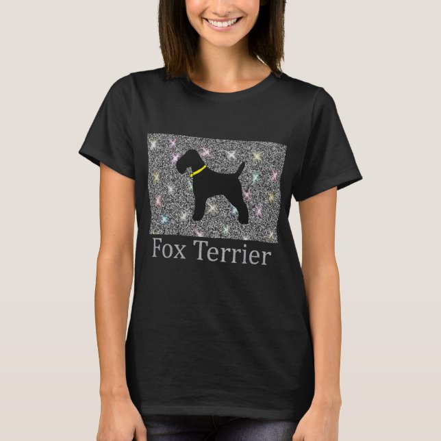 Shiny Silver Glitter, Cute Fox Terrier silhouette T-Shirt (Front)