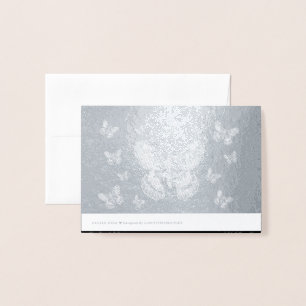 Shiny Silver Grey and Black Watercolor Moth Foil Card